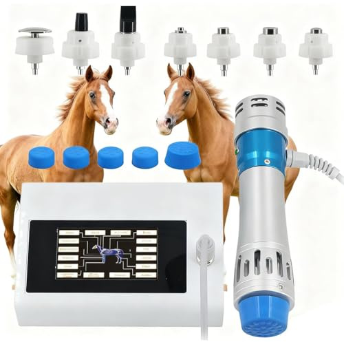 TGPSMDXKV Máquina de Terapia de Ondas de Choque extracorpóreas para Caballos, masajeador de Ondas de Choque para Animales, con 7 Cabezales Masaje de Tejido Profundo, para aliviar el Dolor Muscular