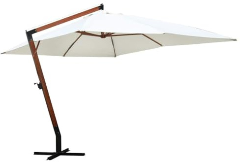 Yisssmeng 3x4 m Freistehender Ampelschirm Weiß aus modifiziertem Hartholz mit Kurbel und Windschutz, wetterfestes Polyester 250 g/m², 2,85 m Höhe für Garten Terrasse Balkon