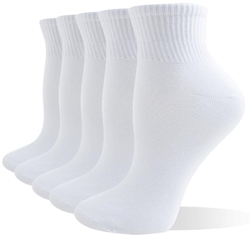 Wamicu Sneaker strumpor herr dam 5 par – tunna kvartsstrumpor – korta andningsbara tennisstrumpor sportstrumpor, EU 43–46, 01-vit, 43-46 EU
