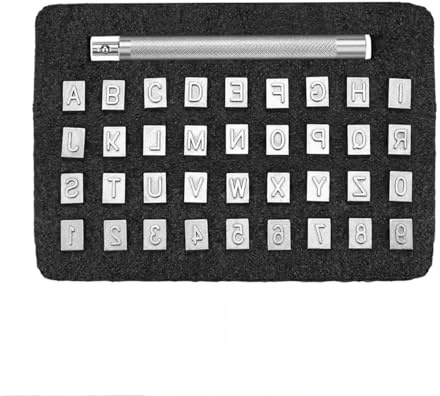 Generisch 37 Stück Schlagbuchstaben Stanz-Kit für Metall und Leder, 3mm Leder Prägen Stempel Set, Leder Stanzwerkzeuge für DIY Prägen Ton Leder Handwerk Druck