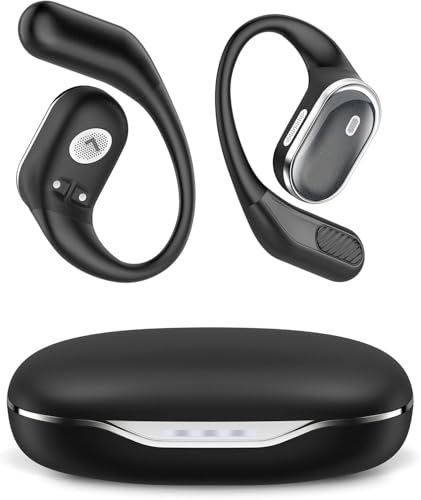 Auriculares inalámbricos de oído abierto con Bluetooth 5.4, 50 horas de autonomía, sonido estéreo y cancelación de ruido ENC; auriculares resistentes al agua (IPX7) con gancho ergonómico para deporte