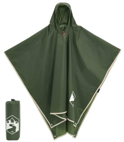 Ziaphsol regnponcho med huva 2-i-1-design av 190T polyester med PU-beläggning, x, grön, som tarp presenning för camping vandring utomhus trekking resor och tältunderlag