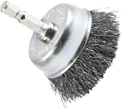 Forney 72729 Wire Cup Brush, Coarse Crimped with 1/4-Inch Hex Shank, 2-Inch-by-.012-Inch, Silver