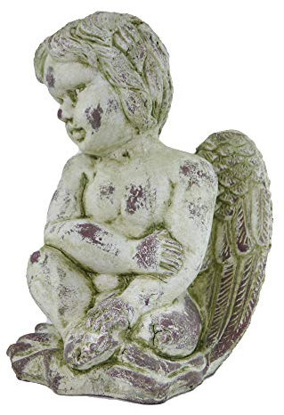 Bella-Vita GmbH Engel aus Keramik sitzend Skulptur Dekofigur Gartendekoration Gartenfigur