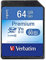 Verbatim Premium U1 SDXC Speicherkarte, 64 GB, SD Karte für Full HD Videoaufnahmen, Karte mit integriertem Schreibschutz, Speicherkarte schwarz, SD Speicherkarte für ua. Kamera und PC