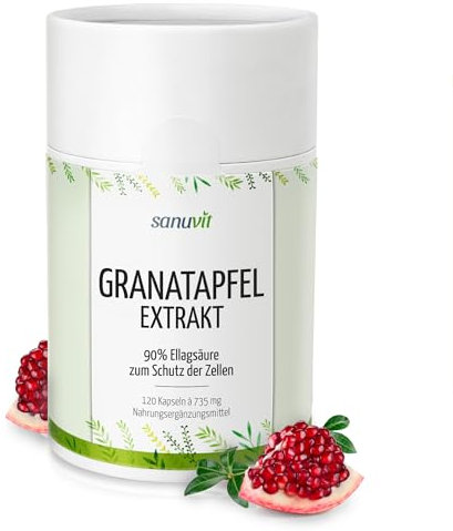 Sanuvit® - Granatapfelextrakt 600 mg | 120 Kapseln | 120 mg Ellagsäure & 120 mg Punicalagin | Aktiver Zellschutz | hochkonzentrierte Antioxidantien | Hochdosiert | Vegan