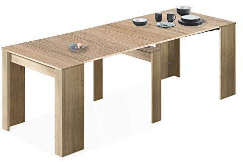 Habitdesign – Mesa Extensible para Comedor, Mesa Ampliable para Salón o Cocina, hasta 5 Posiciones y 10 Comensales, Color Roble Canadian, 50–235x90x78 cm - Modelo Consola