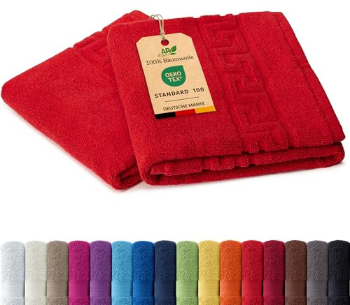 AR Line 2er Set Duschvorleger – Badematten 50 x 70 cm, 100% Baumwolle, 700 g/m², Weich & Saugstark, Farbe: Rot