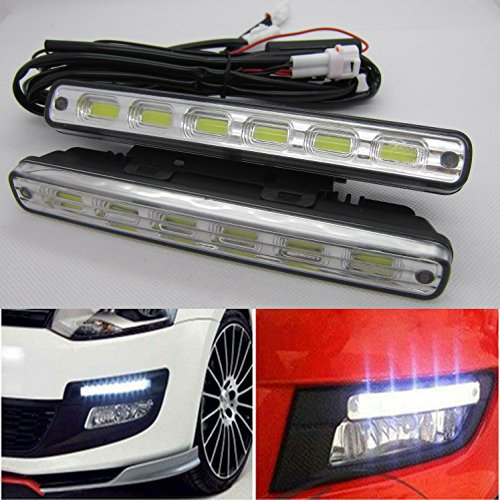 DUVERT 2pcs x 6 COB LED feux/lampe/ampoule de voiture Diurne de Conduite DRL TFL (blanc froid 6000K) E-mark E4