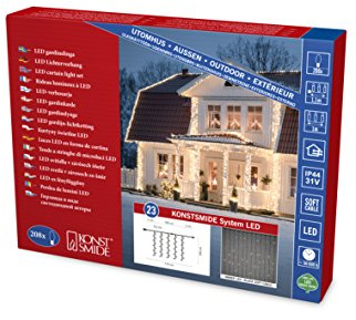 Konstsmide LED System Erweiterung, Lichtervorhang, 208 bernsteinfarbene Dioden, Außen (IP44), schwarzes Soft-Kabel - 4825-807
