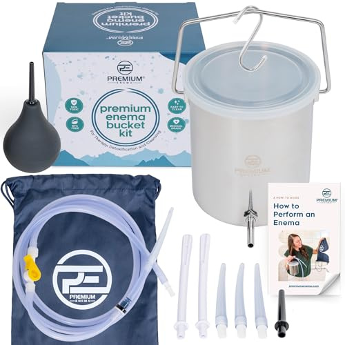 Premium Enema Kit for Colon Cleanse, 2 Qt Stainless Steel Bucket, Reusable | For Women and Men, 6.75 Ft Hose, 7 Interchangeable Nozzles, Also Known as a Douche Kit, All-in-One Set