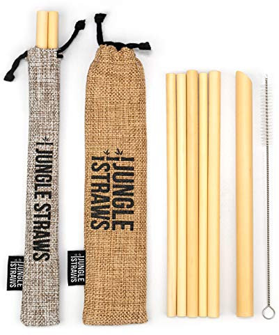 Jungle Culture Reusable Bamboo Drinking Straws | Pack of 6 Including Boba Straw, Storage Bag, Pouch & Cleaning Brush | Zero Waste Natural Straws | Eco Friendly & Organic | Plastic Free