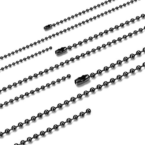 FOSIR 2.4-4mm Stainless Steel Mens Womens Black Ball Chain Necklace,18-30 Inch,3Pcs a Set