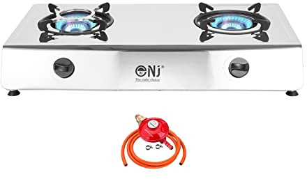 NJ-200 Camping Gas Stove - 2 Burner Portable Gas Hob Cooker Stainless Steel Caravan Cooktop Freestanding Table Top for Home Kitchen Garden Catering LPG 8.8kW (Propane 37mbar Screw-on)