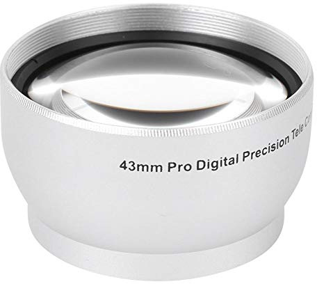 Lente d'Ingrandimento per Fotocamera in Lega di Alluminio 43mm 2X - Obiettivo Aggiuntivo di Ingrandimento - con Custodia Protettiva - per Tutti Gli Obiettivi con Diametro di Apertura di 58 Mm