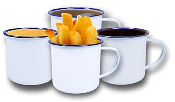 Vintage Gourmet Premium White Enamelware Mugs with Blue Rim, Steel Material, Set of 4 Mugs 10cm - 700ml, Retro Camping Tea/Coffee Mugs