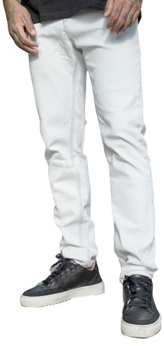 Heyfanee Mens Jeans Slim Fit Stretch Designer Denim Pants for Men Skinny Tapered Leg Stone Washed White 32
