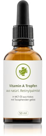 vitalundfitmit100 Vitamin A Tropfen 50 ml, 5.000 IE, Retinylpalmitat in MCT-Öl, vegan