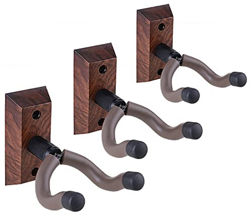 KingPoint Gitarren-Wandhalterung, Gitarren-Aufhänger aus schwarzem Walnuss-Gitarrenhaken für akustische E-Bass-Gitarre, Wandaufhänger, Hakenhalter (Schwarze Nussbaum Aufhänger 3STK)