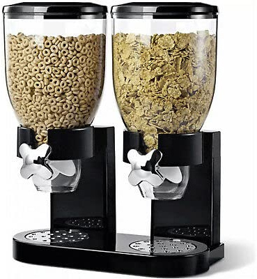 Vision4ever Black Double Cereal Dispenser Dry Food Storage Container Dispenser Dry Food Dispensor