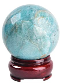 JIC Gem Natural Amazonite Crystal Ball with Wood Stand Gemstone Sphere,Polished Healing Energy Mineral Gemstone Balls for Reiki Chakra Decoration Fengshui (50-60mm)