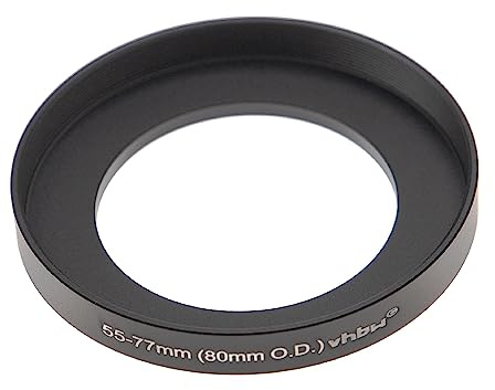 vhbw Bague d'adaptation de Filtre Step-Up de 55 mm vers 77 mm Compatible avec boîte Mate (Matte Box) 80 mm O.D. - Adaptateur, Aluminium, Noir-Mat