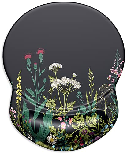 ITNRSIIET Tapis de Souris Ergonomique avec Support en Gel pour Repose-Poignet soulagement de la Douleur avec Base en polyuréthane antidérapant Noir, Fleur Sauvage