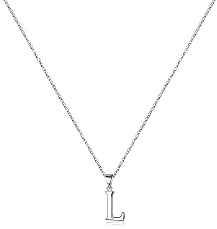 TINGN S925 Collar Inicial de Plata Esterlina para Mujer, Hipoalergénico Dainty Colgante de Letras de Fecha para Niñas Adolescentes (L)