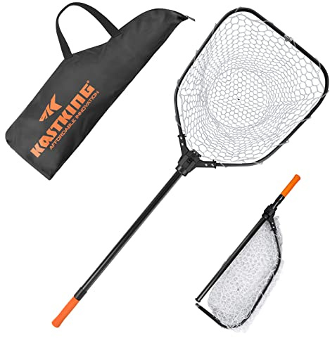 KastKing Brutus Fishing Net, Fish Landing Net, Lightweight & Portable Fishing Net with Soft EVA Foam Handle, Holds up to 44lbs/20KG, Fish-Friendly Mesh for a Safe Release, Silicone L