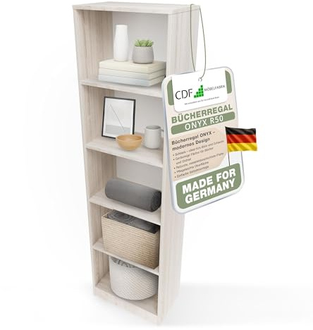 CDF Scaffale Libreria con Ripiani Organizzatore Scomparti Aperti per Libri Documenti Decorazioni Sala da Pranzo Ufficio Soggiorno Studio Camera da Letto Alto Moderno Verticale - Rovere Sonoma 50 cm