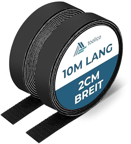 TOOLICO® Klettband selbstklebend 10m x 20mm - extra starkes doppelseitiges Klettverschluss-Set - 2 Rollen Haken- & Flauschband, zuschneidbar, hitzebeständig - für Teppiche, Möbel & Wohnmobil