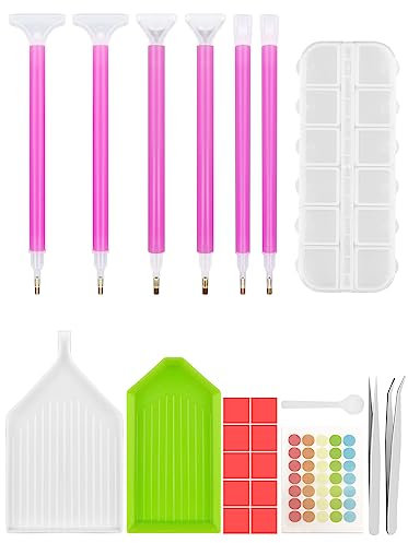 Sheryl&Rain 23 Stück Diamond Painting Zubehör,DIY Diamond Painting Stift Set,5D Diamant Painting Zubehöhr Set Malerei mit 6 Stück Stifte,Box mit 12 Fächern,Lehm,Pinzette,Schalen für Erwachsene