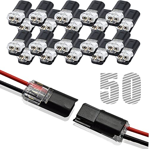 Wire Connectors, Double Wire Plug in Connector with Locking Buckle, Low Voltage Wire Connector, LED Light Strip Connectors 2 Pin - Quick Connect, No Wire Stripping Cutting (50PCS)