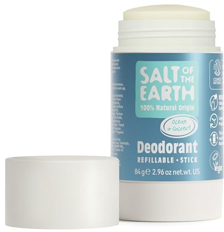 Salt of the Earth Natural Refillable Deodorant Stick Ocean & Coconut 84g | Aluminium Free, Refillable Vegan Formula, Long-Lasting Protection, 100% Natural Origin Ingredients, Cruelty Free Int