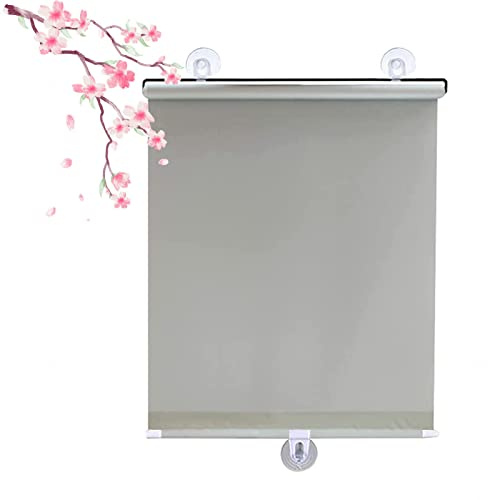 KGUDYS Suction cup roller blinds, protection UV blackout window shade, portable curtains with suction cups, temporary privacy blinds, 30-75cm wide, retractable,Grey-30x125cm/12x49in