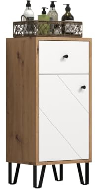 trendteam smart living - Touch - Standschrank - Artisan Eiche/Weiß - 1 Schublade und 2 Fächer - (BxHxT) 36 x 79 x 29 cm - moderne Metallfüße - kratzfest | B 36 x H 79 x T 29 cm · 12 cm Metallbeine · 1 Tür, 1 Schublade, 1 Einlegeboden