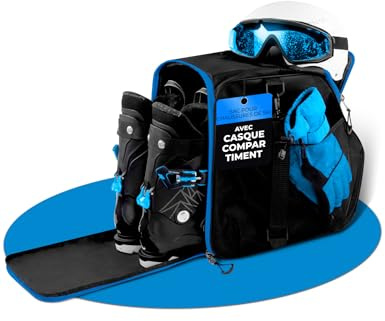 STYNGARD Skischuhtasche mit Helmfach und Stiefelfach [40 L] - Ski Stiefeltasche mit Umhängefunktion und Stauraum für Skizubehör - Tasche für Skischuhe Modell Zermatt (Schwarz-Blau)