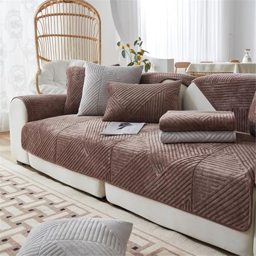 Samt Sofabezug Ecksofa l Form Sofa Überzug Couchbezug Sofa/Couch Wurfdecke Eckcouch 3/2/1 Sitzer Sofaschutz Sofaüberwurfe Sofaschoner Sofabezüge rutschfest Hund Katze (Schokolade,90x120cm/Rechteckig)
