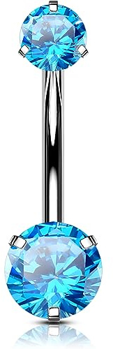 OUFER Body Piercing 10/12/14/16mm Piercing per Ombelico Belly Bars Internally Extra Long Navel Piercings Double Aqua CZ 1.6mm Belly Button Bars Navel Piercing Jewellery Navel Bars