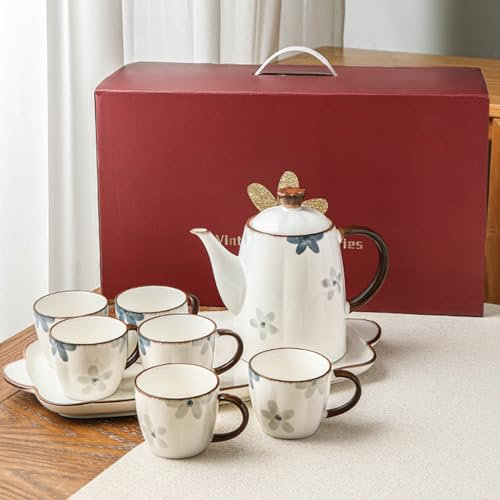Service à thé japonais Kungfu, 1 théière, 6 tasses, 1 plateau, 1 coffret cadeau, tasse à café chinoise en céramique, coffret cadeau exquis pour le thé, le bureau, un anniversaire