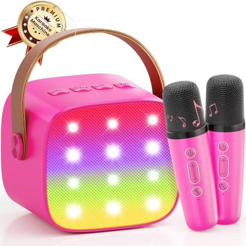 Karaoke Maschine mit 2 Karaoke Mikrofon: Mini Karaoke Maschine für Erwachsene/Kinder - Musikinstrumente Equipment Bluetooth Lautsprecher Set Karaoke-Systeme