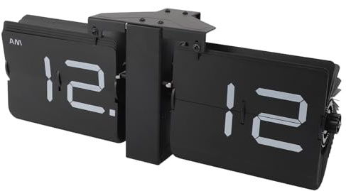 Orologio a Flip Down Digitale retrò, Flip Desk Clock con Foro da Appendere, Flip Clock Meccanico in Acciaio Inossidabile, Decorazione Orologio da Parete (Supporto nero e