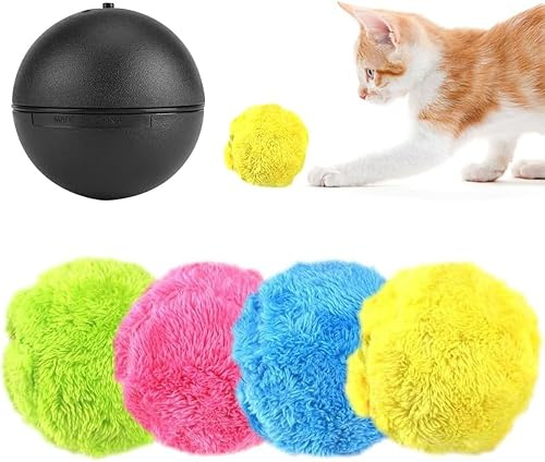 YumSur Magischer Rollball, aktiver Rollball für Hunde, automatischer Rollball, interaktives elektrisches Spielzeug für Haustiere mit 1 Rollball + 4-Farbiger Ballabdeckung für Welpen, Katzen, Hunde
