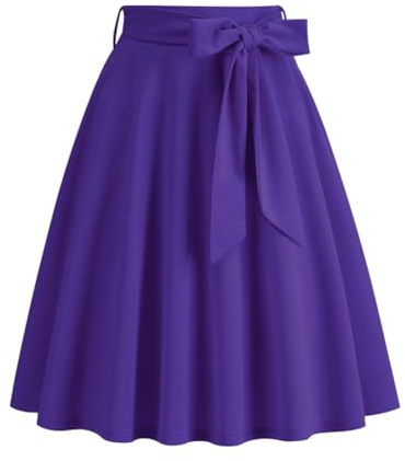 Seiveini Jupe Plissée Vintage Mi-Longue Taille Haute Avec Ceinture - Trapèze Rockabilly Style Rétro Années 50 et 60 - Évasée D'été Décontractée A Violet M