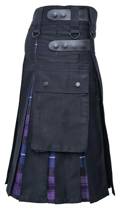 Modern Utility Kilts-Men's Plus Size Scottish Hybrid Black Cotton & Acrylic Wool Tartan Utility Kilts with Leather Straps Kilts for Men- Pride of Scotland, 30 Regular