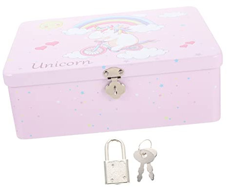HOOTNEE Large Unicorn Lockable Tin Storage Box Key, Vintage Metal Desktop Jewelry Organizer for Personal Secure Storage