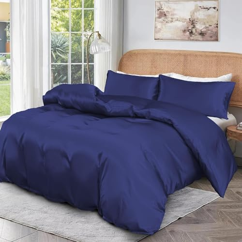 Roseley 100% BAMBOO Duvet Cover Set 300TC Organic Hypoallergenic Bed Linen Breathable Natural Fabric Temperature Regulating Machine Washable & Sustainable Bedding [Navy Blue, Super King]
