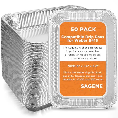 Confezione da 50 teglie antigoccia compatibili con Weber Grills Spirit Gas, Q Grills, Genesis e Genesis II LX 200 300 Series usa e getta, in alluminio, 15,2 x 3,6 x 21,6 cm