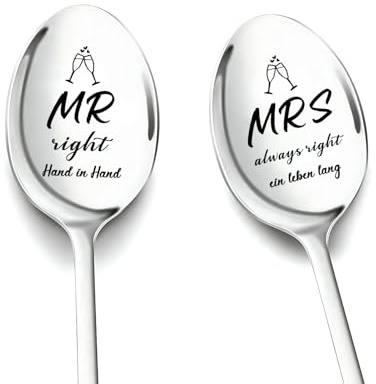 Hochzeitsgeschenke für Brautpaar, 2 Stücke Kaffeelöffel mit Gravur Mr. Right & Mrs. Always Right, Hochzeitstag Geschenke für Frauen Jahrestag Geschenke für Paare Partner Kleine Verlobungsgeschenk