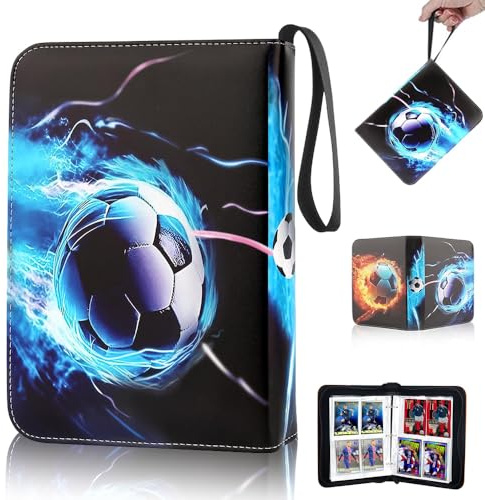 Kinfezlon 400 Karten Kapazität Sammelalbums Fußball Karten, 50 Seiten mit 4 Taschen pro Seite Fußball Sammelalbum Karten, Tragbar Sammelkartenalbum Kartenbinder mit Reißverschluss und Griffschlaufe